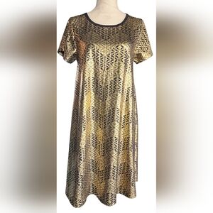 LuLaRoe Elegant Carly Gold Geometric High Low Swing Party Dress Women's S